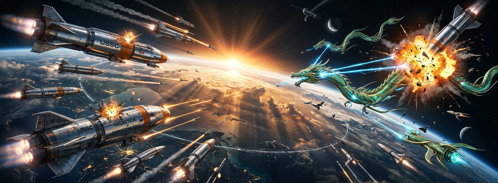 Combat spatial au-dessus de la Terre — Bannière épique