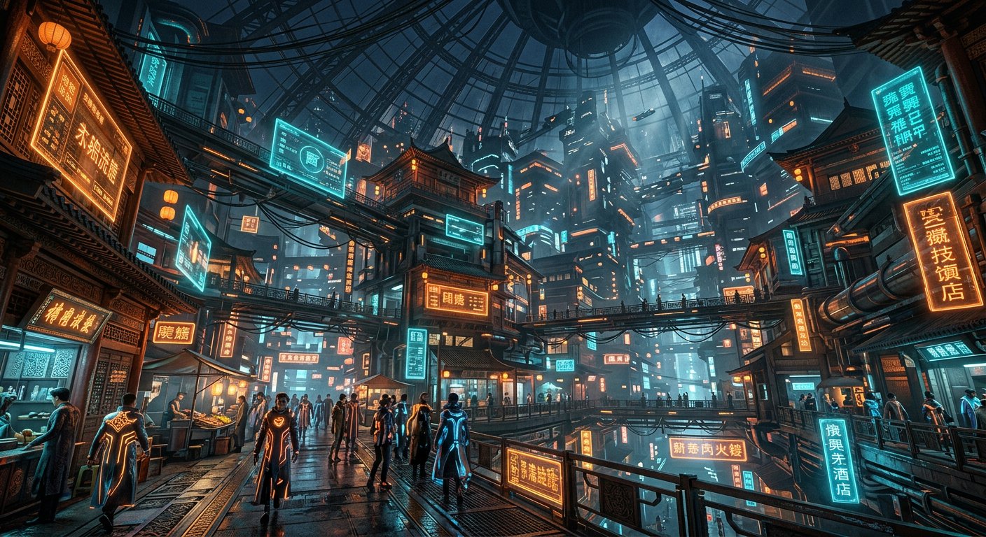Intérieur d'une ville-dôme Han — Architecture futuriste