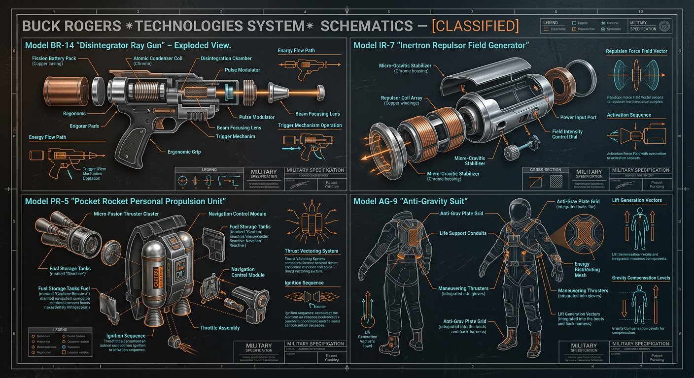 Blueprint des technologies — Désintégrateur, Répulseur, Fusée de poche