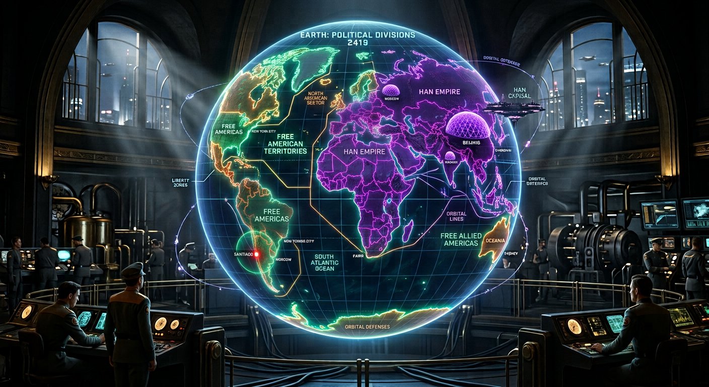 Carte du monde 2419 — Territoires libres vs Empire Han